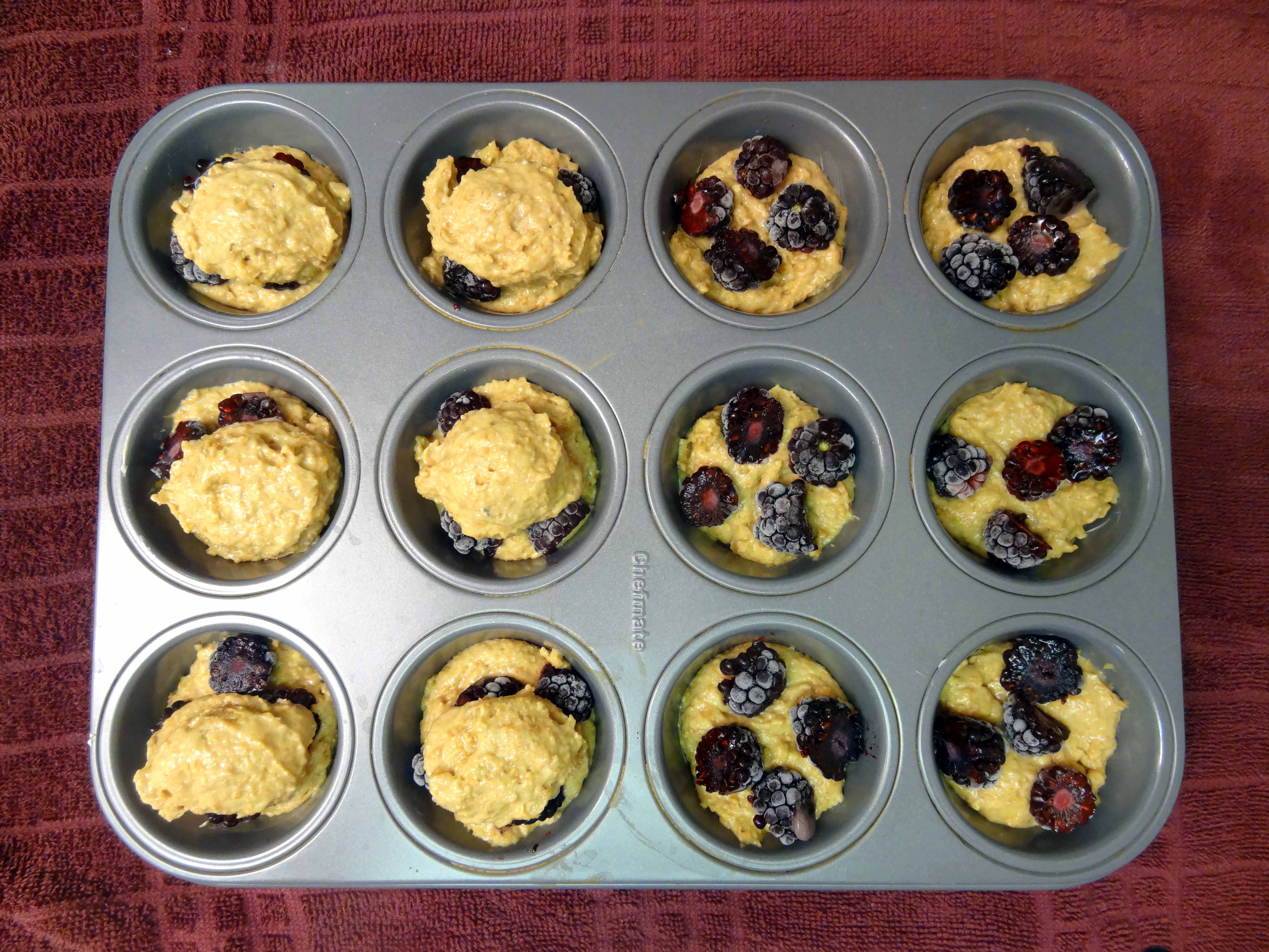 Blackberry walnut bran muffins