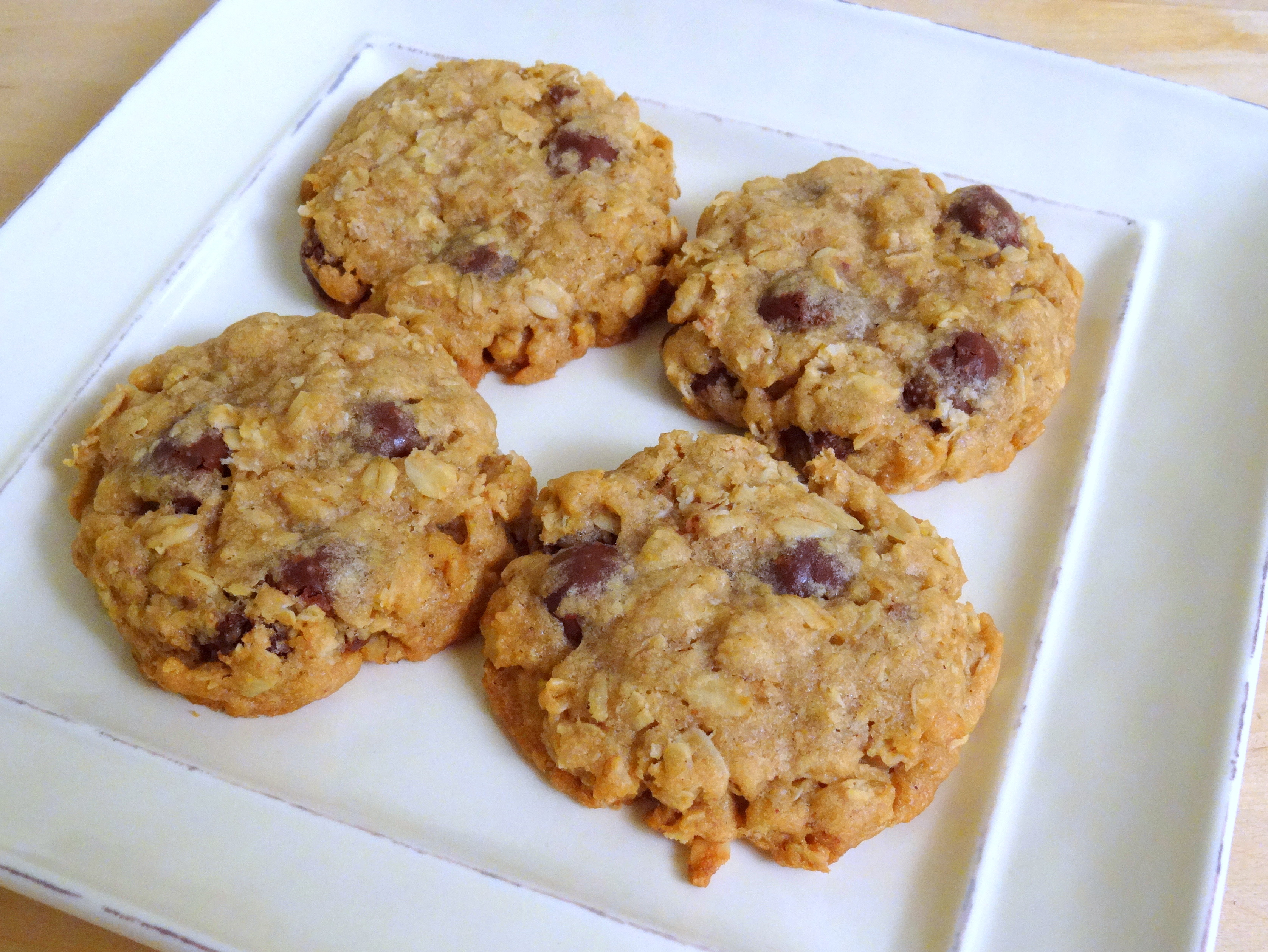 brown butter oatmeal cookies with chocolate-covered raisins