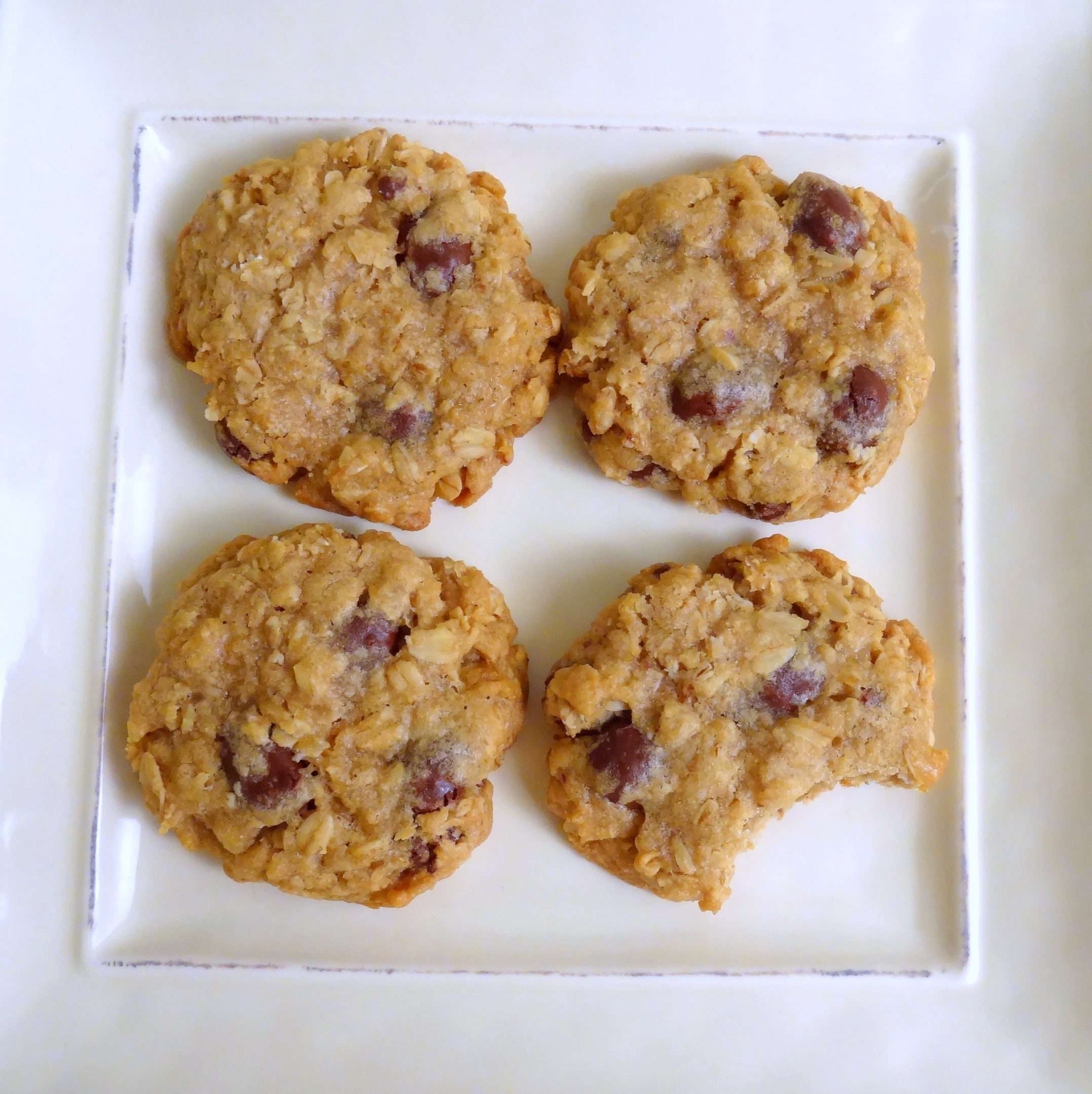 brown butter oatmeal cookies with chocolate-covered raisins