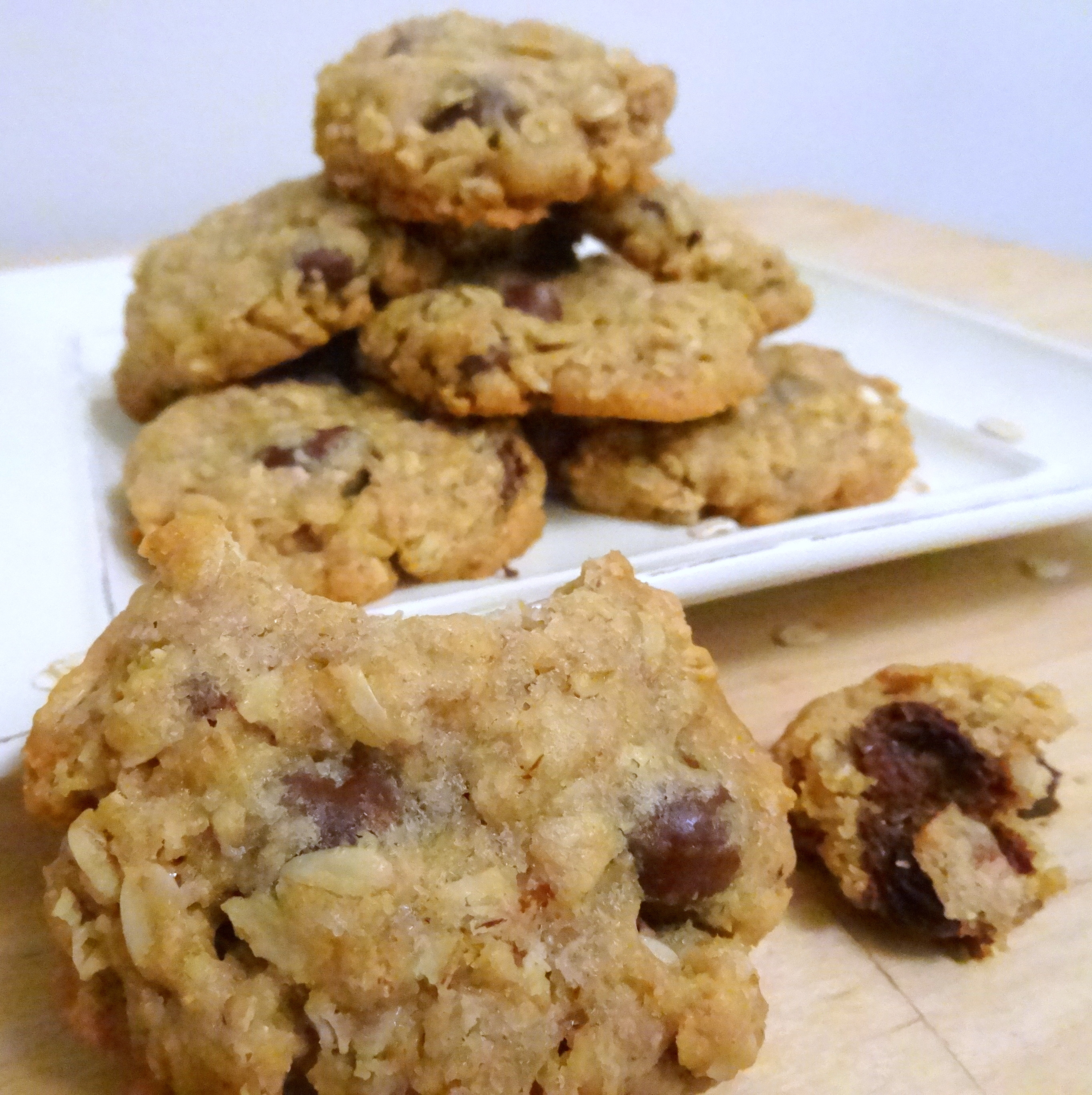 brown butter oatmeal cookies with chocolate-covered raisins