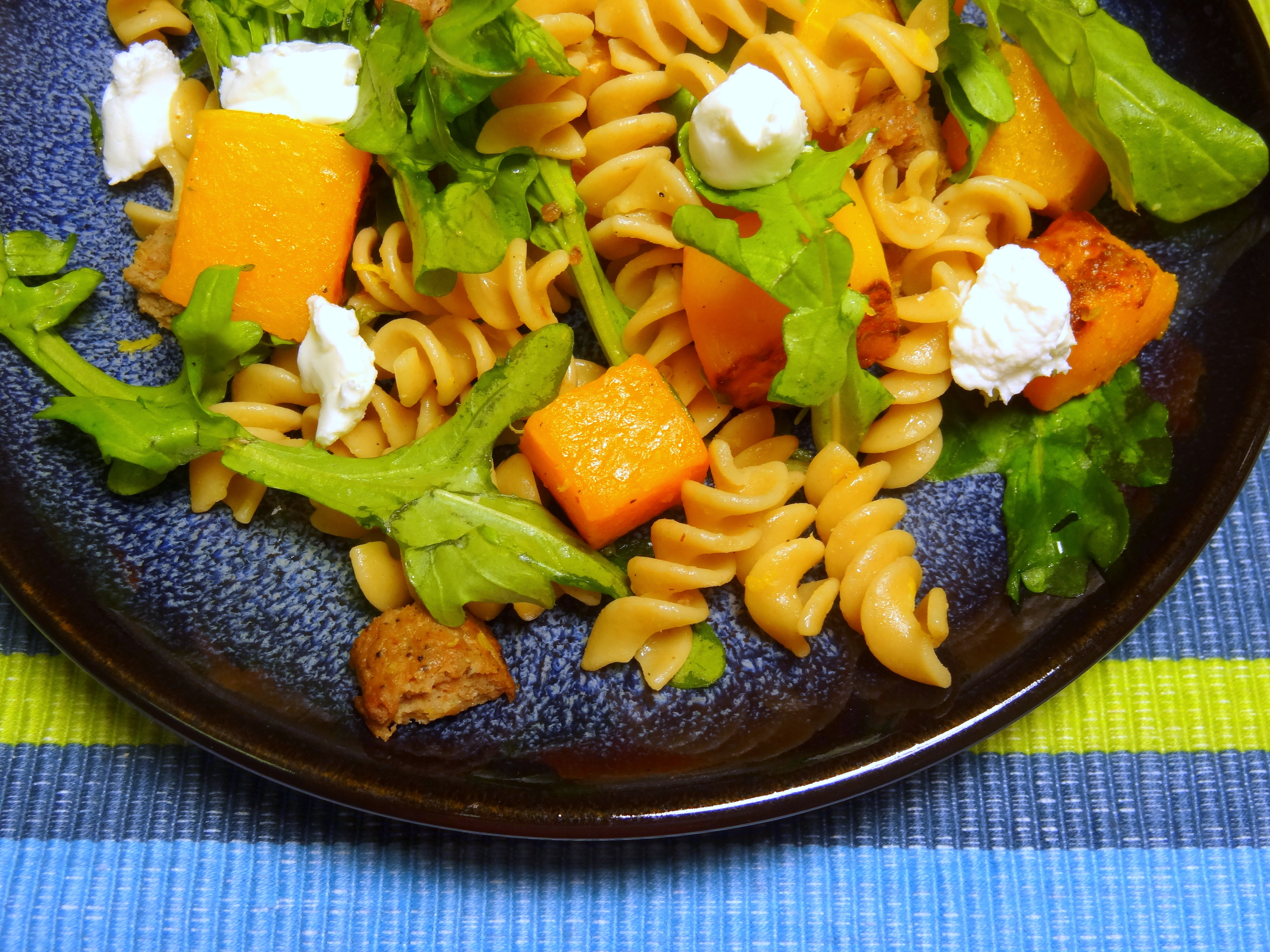 pasta with butternut squash, sausage, and arugula