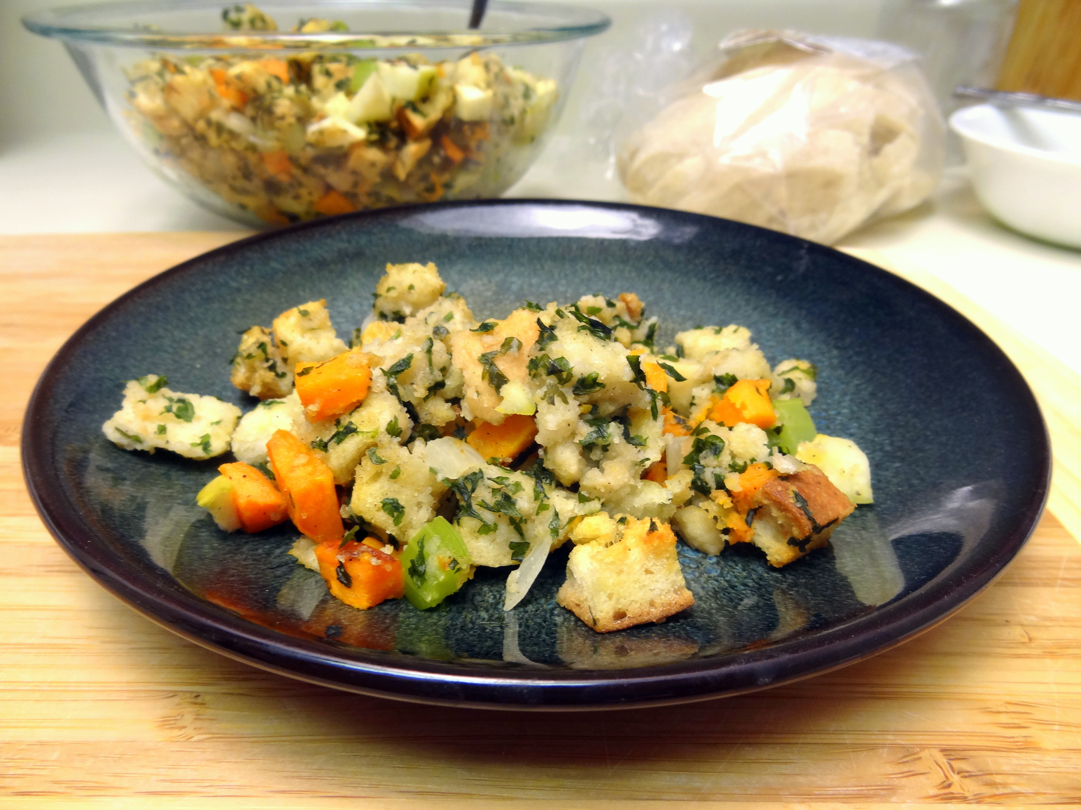stuffing salad with roasted sweet potatoes and tart apples