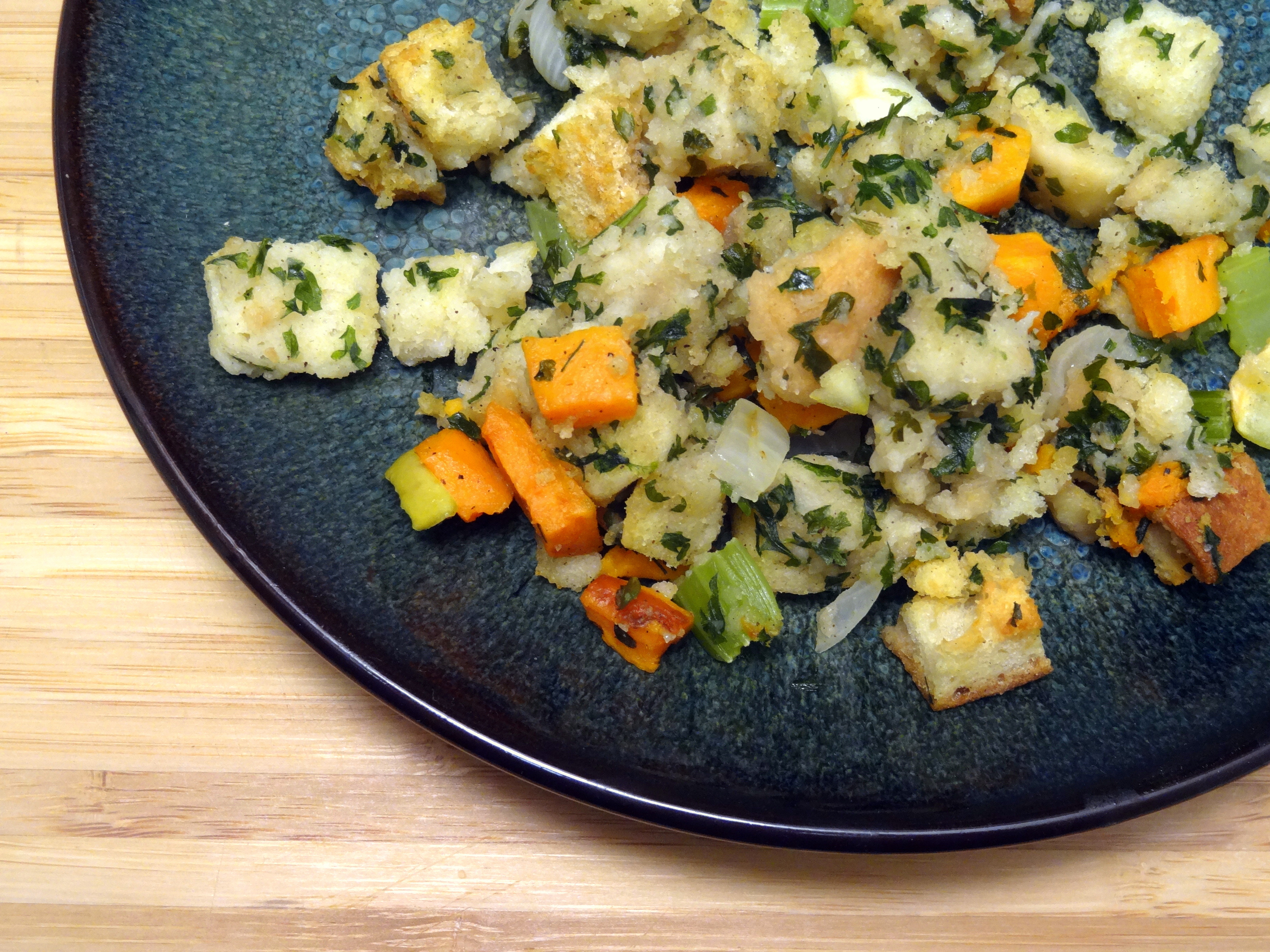 stuffing salad with roasted sweet potatoes and tart apples