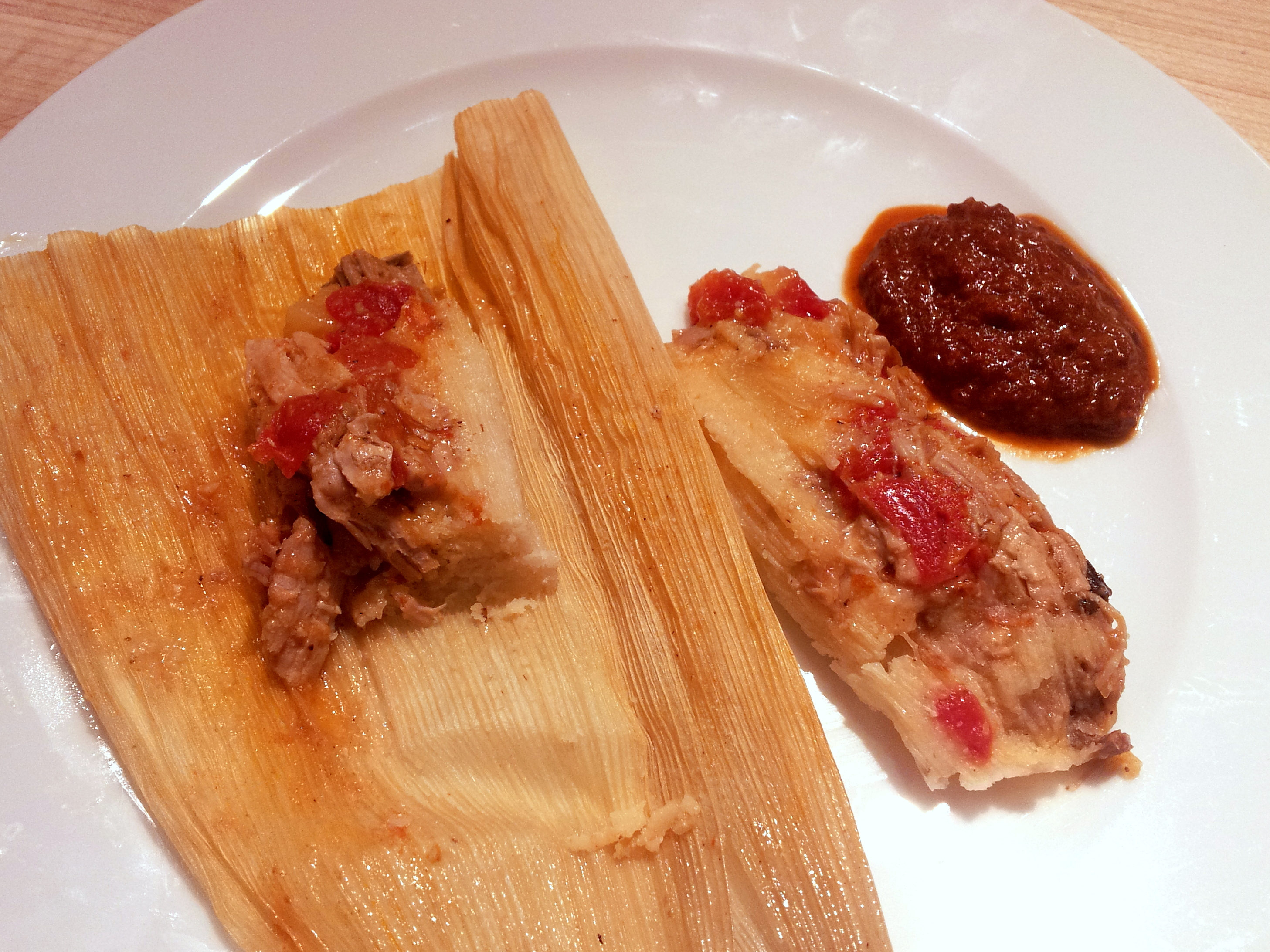 tamales with guajillo-pineapple sauce