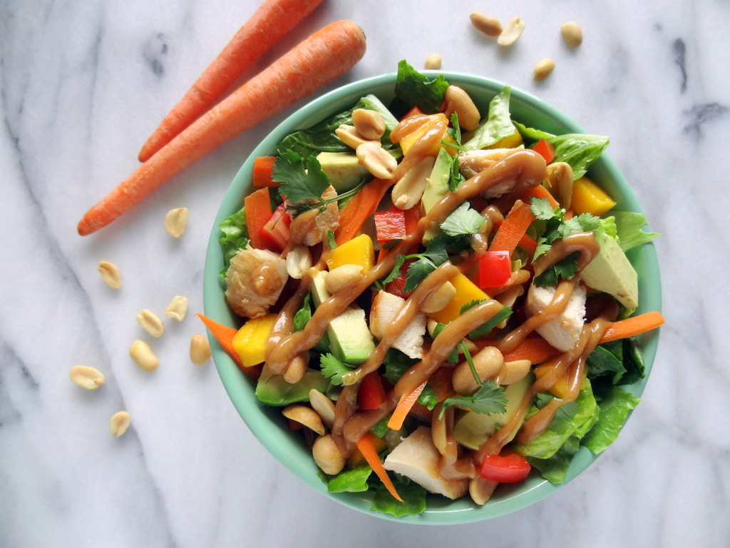 mango Thai chicken salad with peanut dressing