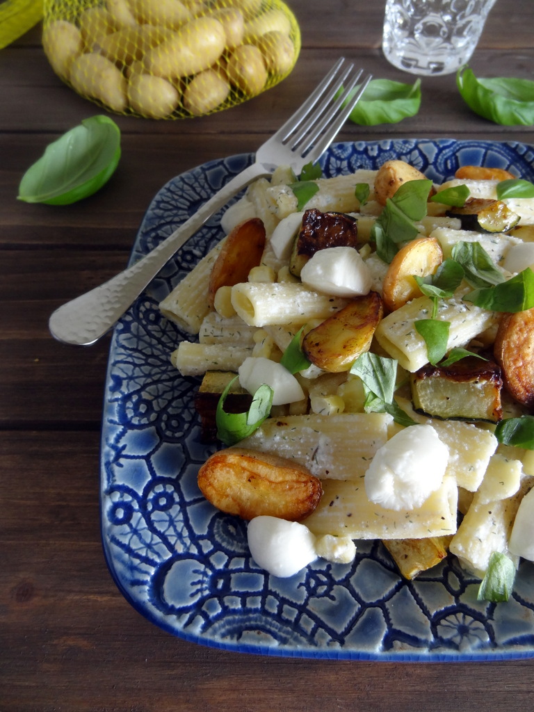 herbed pasta with roasted zucchini and potatoes