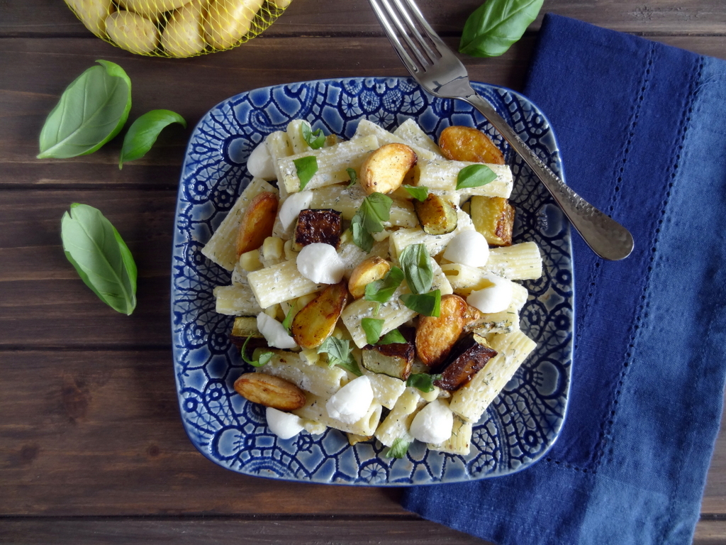 herbed pasta with roasted zucchini and potatoes