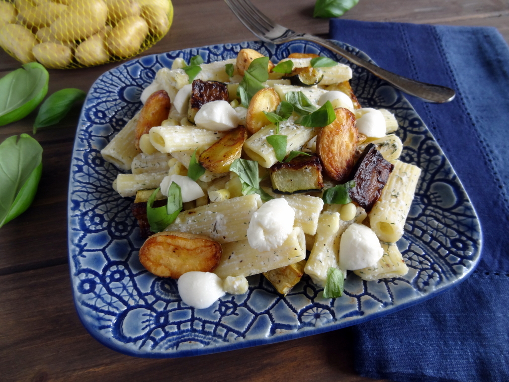 herbed pasta with roasted zucchini and potatoes