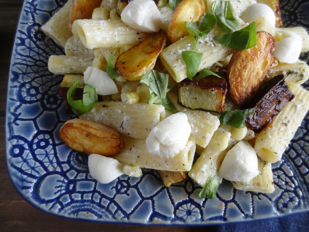 herbed pasta with roasted zucchini and potatoes