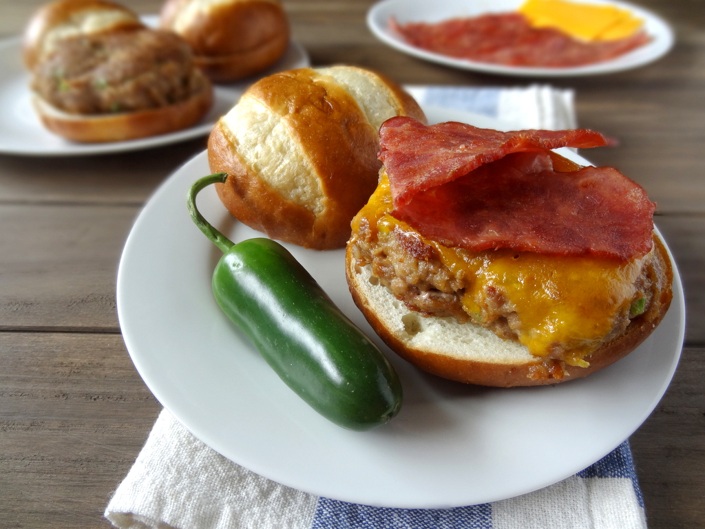 spicy peanut butter bacon cheeseburgers