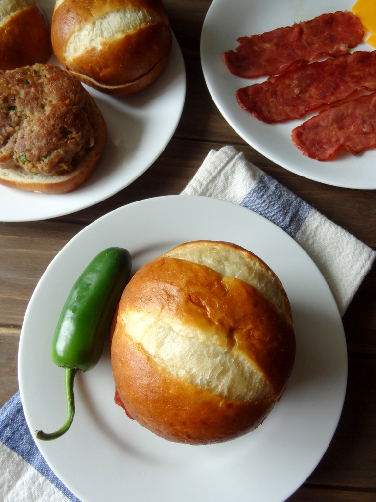 spicy peanut butter bacon cheeseburgers