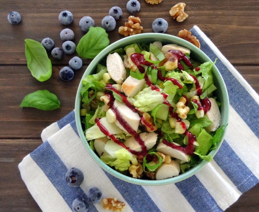 walnut chicken salad with blueberry vinaigrette