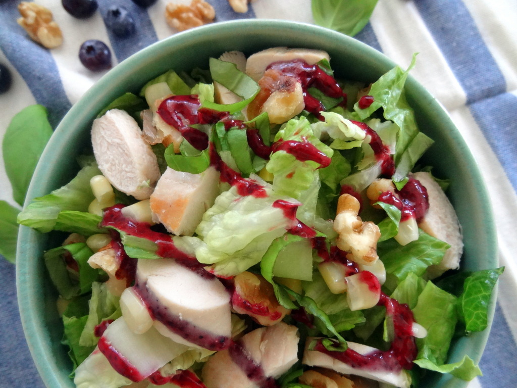 walnut chicken salad with blueberry vinaigrette