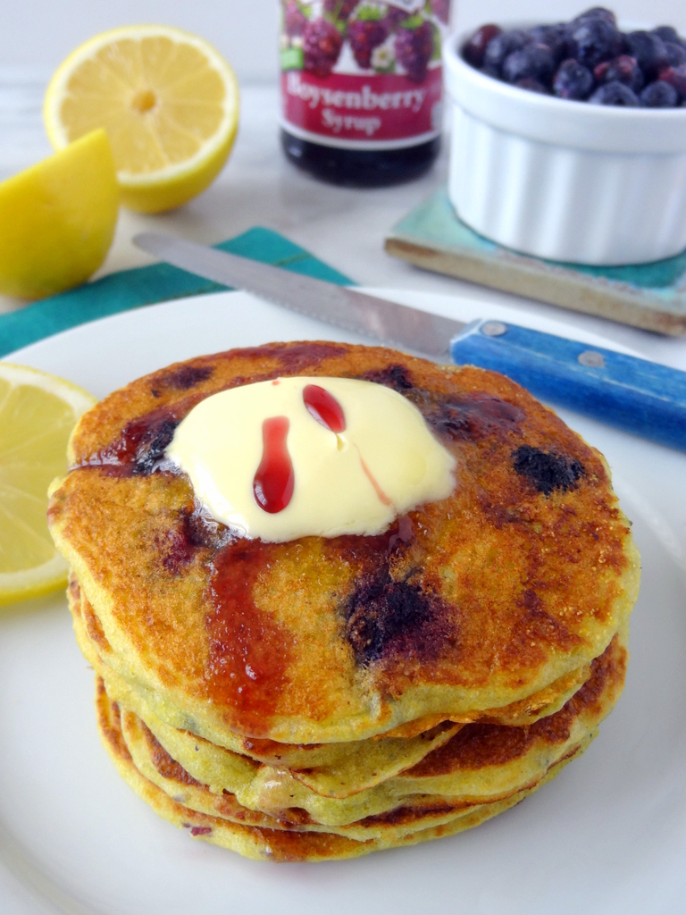 lemon blueberry cornmeal pancakes