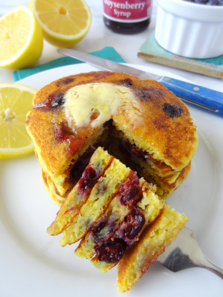 lemon blueberry cornmeal pancakes