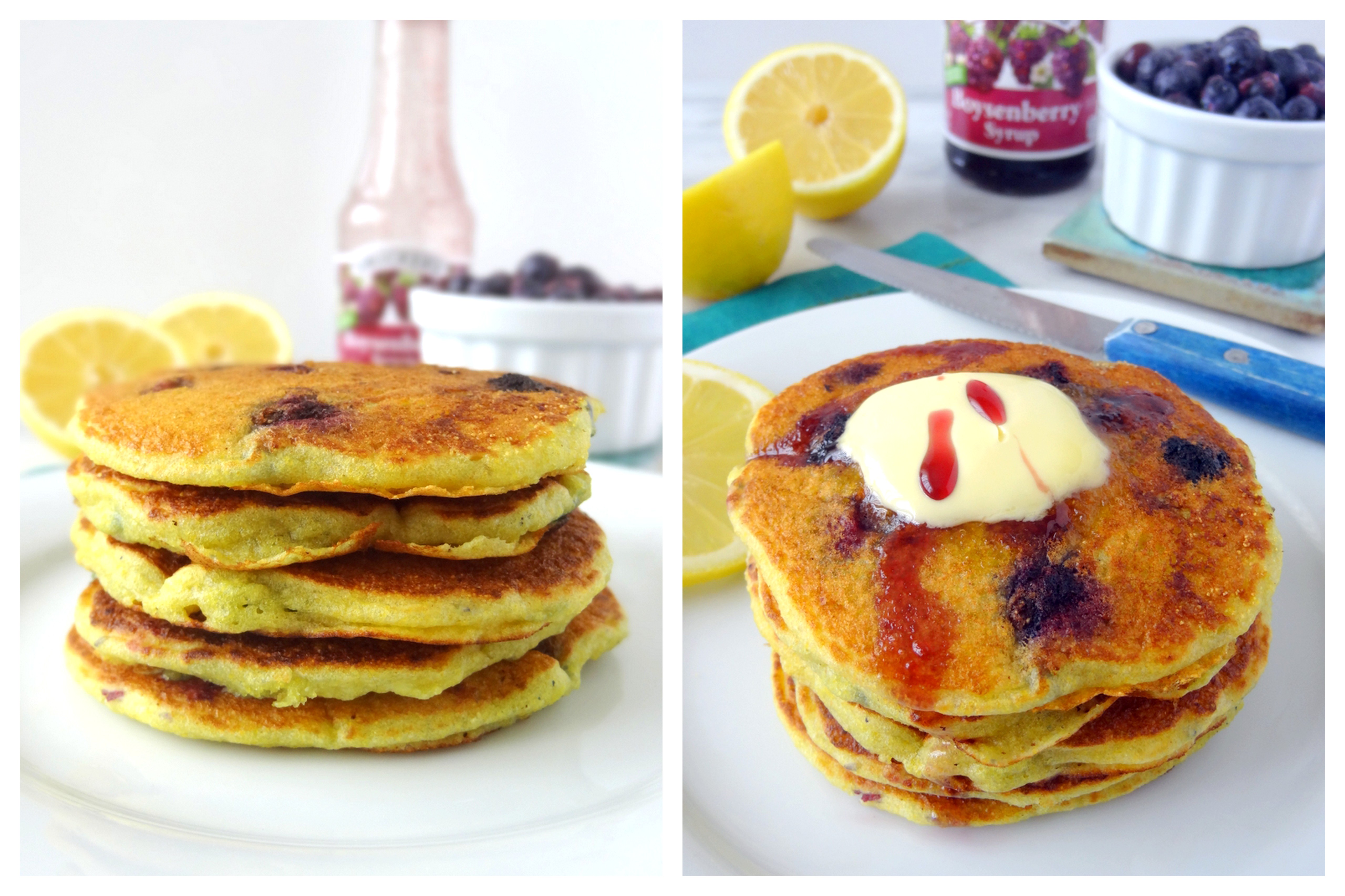 lemon blueberry cornmeal pancakes