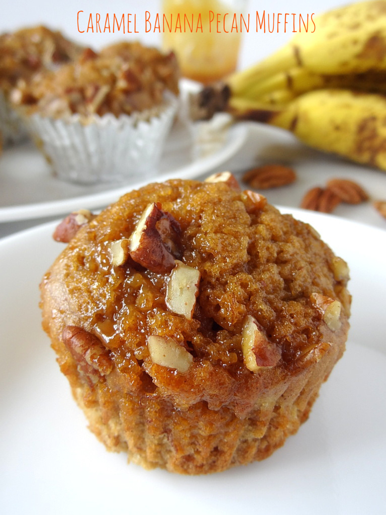 caramel banana pecan muffins